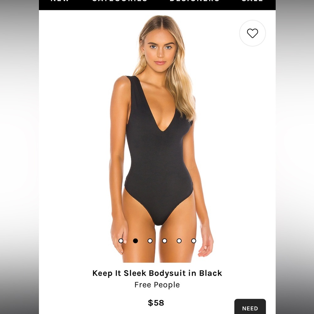 Free People Black Deep V Bodysuit